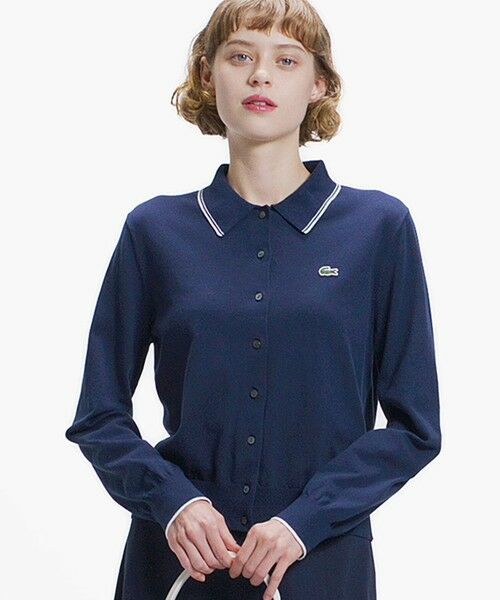 LACOSTE / ラコステ カーディガン・ボレロ | 配色ラインディテールニットポロカーディガン（ネイビー）