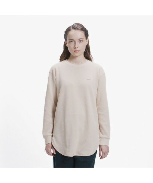 LACOSTE / ラコステ Tシャツ | ラウンドヘム ワッフルロングスリーブTシャツ（ピンクベージュ）