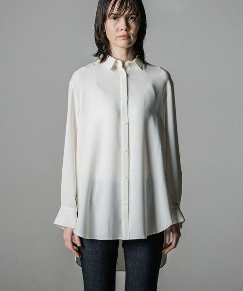 la.f...(大きいサイズ) / ラ・エフ(おおきいサイズ) シャツ・ブラウス | 【大きいサイズ】【洗濯機で洗える/抗ピル機能/防シワ性/吸水速乾/2WAYストレッチ】とろみ素材メランジツイルシャツ | 詳細3