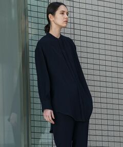 【大きいサイズ】ダブルクロス2WAYロングシャツブラウス≪洗濯機で洗える/セットアップ対応≫