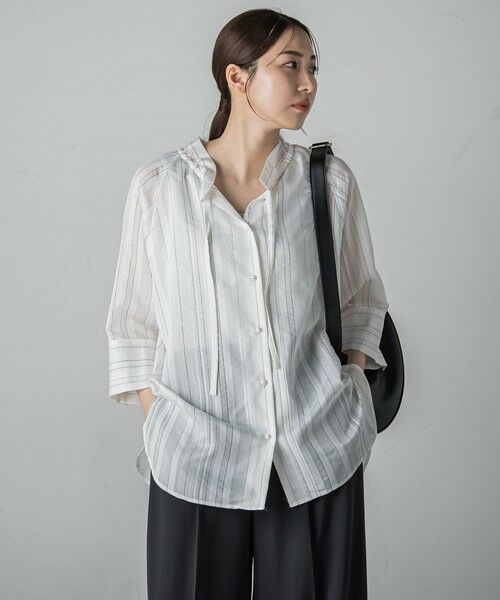 la.f...(大きいサイズ) / ラ・エフ(おおきいサイズ) シャツ・ブラウス | 【大きいサイズ】セミシアーストライプブラウス≪洗濯機で洗える≫ | 詳細4