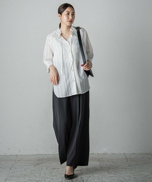 la.f...(大きいサイズ) / ラ・エフ(おおきいサイズ) シャツ・ブラウス | 【大きいサイズ】セミシアーストライプブラウス≪洗濯機で洗える≫ | 詳細5