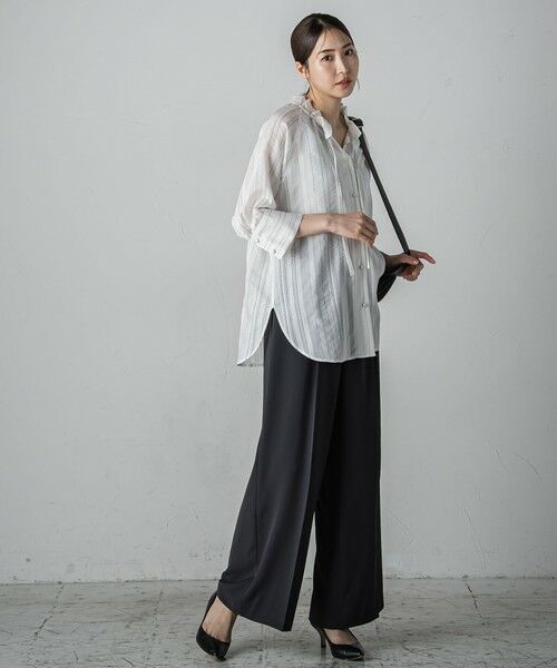 la.f...(大きいサイズ) / ラ・エフ(おおきいサイズ) シャツ・ブラウス | 【大きいサイズ】セミシアーストライプブラウス≪洗濯機で洗える≫ | 詳細6