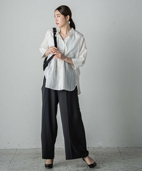la.f...(大きいサイズ) / ラ・エフ(おおきいサイズ) シャツ・ブラウス | 【大きいサイズ】セミシアーストライプブラウス≪洗濯機で洗える≫ | 詳細7