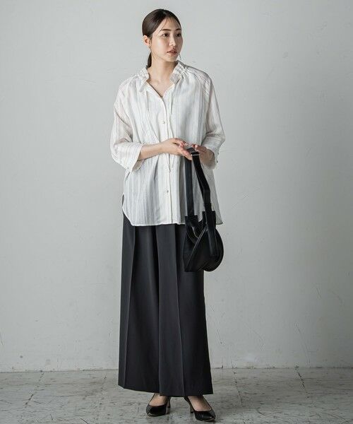 la.f...(大きいサイズ) / ラ・エフ(おおきいサイズ) シャツ・ブラウス | 【大きいサイズ】セミシアーストライプブラウス≪洗濯機で洗える≫ | 詳細8