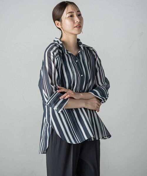 la.f...(大きいサイズ) / ラ・エフ(おおきいサイズ) シャツ・ブラウス | 【大きいサイズ】セミシアーストライプブラウス≪洗濯機で洗える≫ | 詳細10