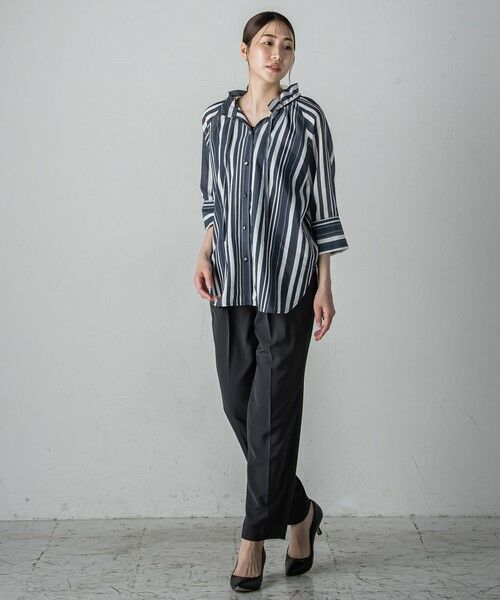 la.f...(大きいサイズ) / ラ・エフ(おおきいサイズ) シャツ・ブラウス | 【大きいサイズ】セミシアーストライプブラウス≪洗濯機で洗える≫ | 詳細11