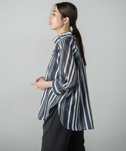 la.f...(大きいサイズ) / ラ・エフ(おおきいサイズ) シャツ・ブラウス | 【大きいサイズ】セミシアーストライプブラウス≪洗濯機で洗える≫ | 詳細12