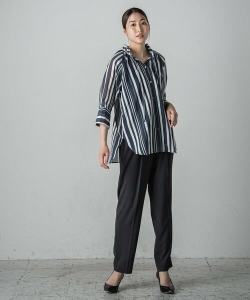 la.f...(大きいサイズ) / ラ・エフ(おおきいサイズ) シャツ・ブラウス | 【大きいサイズ】セミシアーストライプブラウス≪洗濯機で洗える≫ | 詳細13