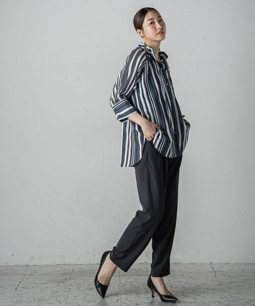 la.f...(大きいサイズ) / ラ・エフ(おおきいサイズ) シャツ・ブラウス | 【大きいサイズ】セミシアーストライプブラウス≪洗濯機で洗える≫ | 詳細14