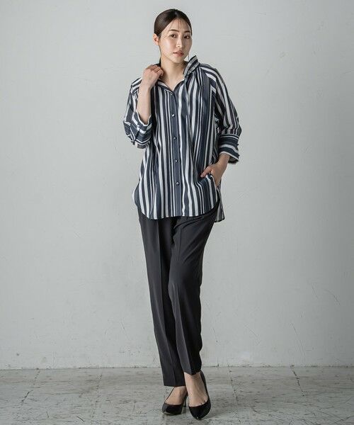 la.f...(大きいサイズ) / ラ・エフ(おおきいサイズ) シャツ・ブラウス | 【大きいサイズ】セミシアーストライプブラウス≪洗濯機で洗える≫ | 詳細15