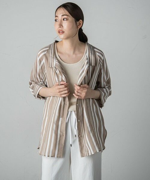 la.f...(大きいサイズ) / ラ・エフ(おおきいサイズ) シャツ・ブラウス | 【大きいサイズ】セミシアーストライプブラウス≪洗濯機で洗える≫ | 詳細22
