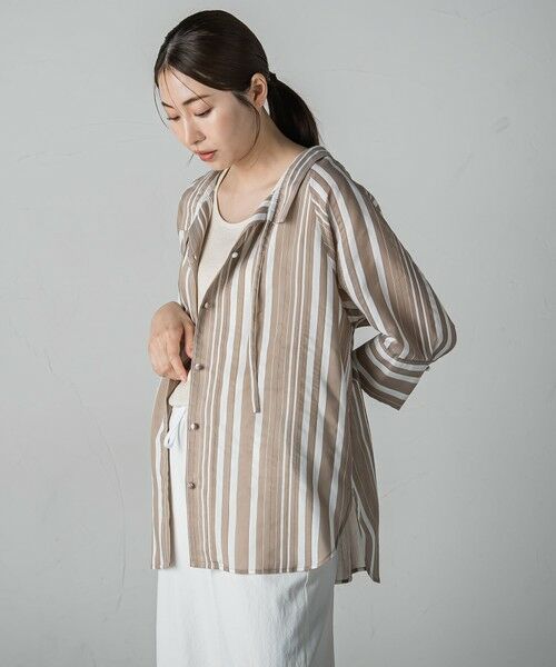 la.f...(大きいサイズ) / ラ・エフ(おおきいサイズ) シャツ・ブラウス | 【大きいサイズ】セミシアーストライプブラウス≪洗濯機で洗える≫ | 詳細24