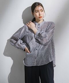 la.f...(大きいサイズ) / ラ・エフ(おおきいサイズ) シャツ・ブラウス | 【大きいサイズ】ジャガードプリントブラウス≪洗濯機で洗える≫