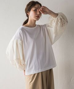 la.f...(大きいサイズ) / ラ・エフ(おおきいサイズ) カットソー | 【大きいサイズ】【biyori】""二の腕すっきり""レース袖カットソー≪手洗い可能≫