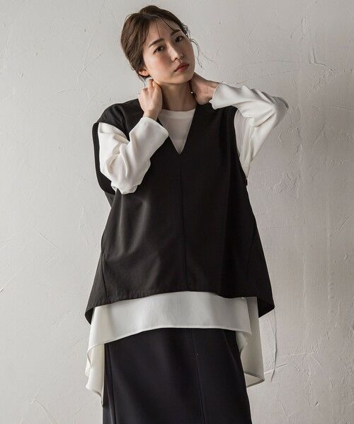 la.f...(大きいサイズ) / ラ・エフ(おおきいサイズ) シャツ・ブラウス | 【大きいサイズ】【biyori】""ゆったり着痩せ""レイヤードベスト≪洗濯機で洗える≫ | 詳細8