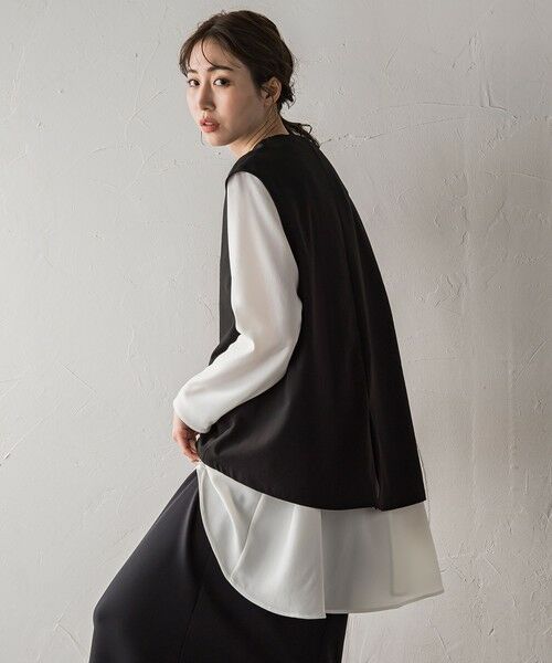 la.f...(大きいサイズ) / ラ・エフ(おおきいサイズ) シャツ・ブラウス | 【大きいサイズ】【biyori】""ゆったり着痩せ""レイヤードベスト≪洗濯機で洗える≫ | 詳細9