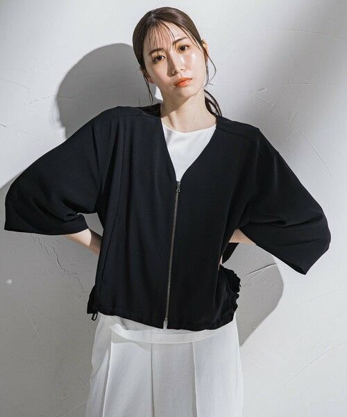 la.f...(大きいサイズ) / ラ・エフ(おおきいサイズ) テーラードジャケット | 【大きいサイズ】【旅楽シリーズ】”シワレス”ジップアップブルゾン≪洗濯機で洗える≫ | 詳細1