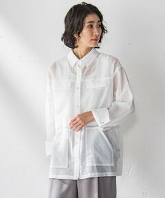 la.f...(大きいサイズ) / ラ・エフ(おおきいサイズ) テーラードジャケット | 【大きいサイズ】ポケット付きシアーシャツジャケット≪洗濯機で洗える≫