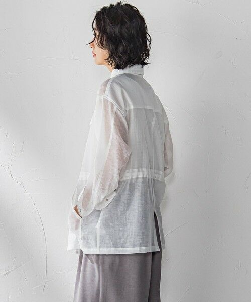 la.f...(大きいサイズ) / ラ・エフ(おおきいサイズ) テーラードジャケット | 【大きいサイズ】ポケット付きシアーシャツジャケット≪洗濯機で洗える≫ | 詳細2