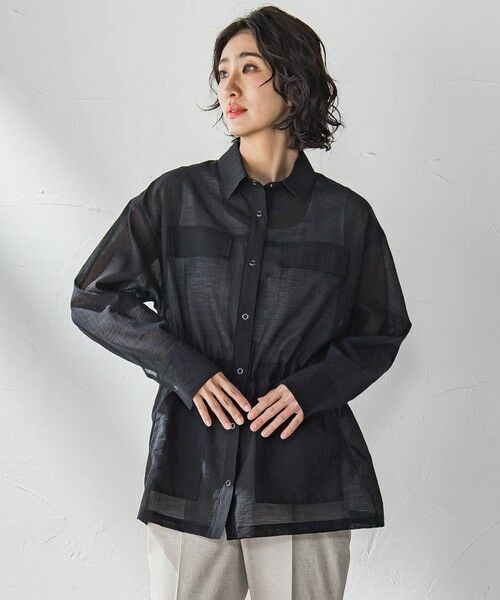 la.f...(大きいサイズ) / ラ・エフ(おおきいサイズ) テーラードジャケット | 【大きいサイズ】ポケット付きシアーシャツジャケット≪洗濯機で洗える≫ | 詳細9