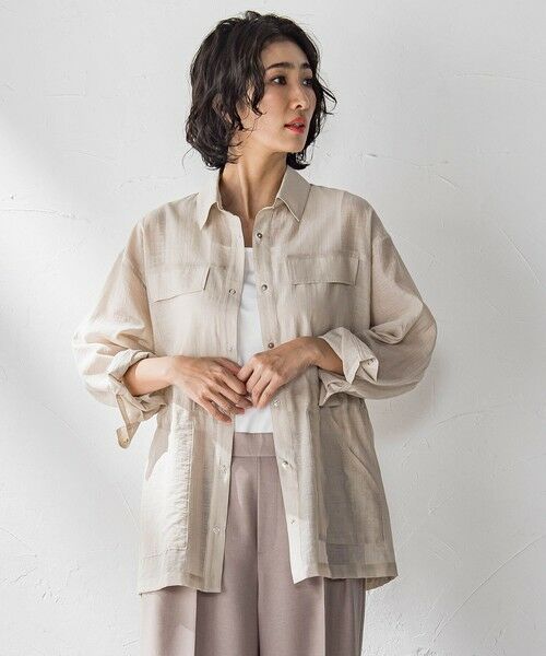 la.f...(大きいサイズ) / ラ・エフ(おおきいサイズ) テーラードジャケット | 【大きいサイズ】ポケット付きシアーシャツジャケット≪洗濯機で洗える≫ | 詳細17