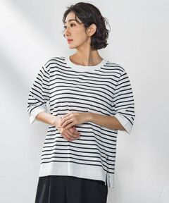 la.f...(大きいサイズ) / ラ・エフ(おおきいサイズ) ニット・セーター | 【大きいサイズ】Tシャツ風ボーダーニットプルオーバー≪手洗い可能≫