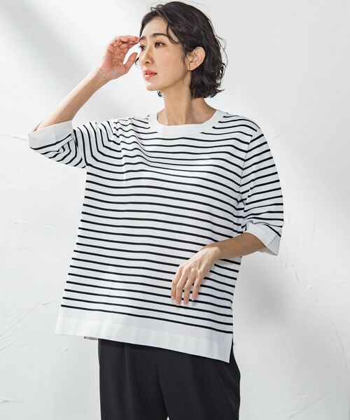 la.f...(大きいサイズ) / ラ・エフ(おおきいサイズ) ニット・セーター | 【大きいサイズ】Tシャツ風ボーダーニットプルオーバー≪手洗い可能≫ | 詳細1