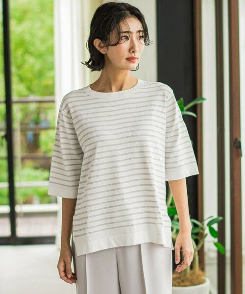 la.f...(大きいサイズ) / ラ・エフ(おおきいサイズ) ニット・セーター | 【大きいサイズ】Tシャツ風ボーダーニットプルオーバー≪手洗い可能≫ | 詳細10