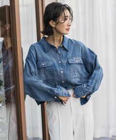 la.f...(大きいサイズ) / ラ・エフ(おおきいサイズ) シャツ・ブラウス | 【大きいサイズ】【biyori】ショート丈デニムシャツ≪手洗い可能≫