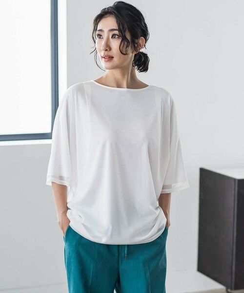 la.f.(大きいサイズ)/ラ・エフ(おおきいサイズ) 【大きいサイズ】トリコットシフォンカットソー≪洗濯機で洗える≫ ホワイト 13号 la.f.(大きいサイズ)/ラ・エフ(おおきいサイズ) 【大きいサイズ】トリコットシフォンカットソー≪洗濯機で洗える≫ ホワイト 13号