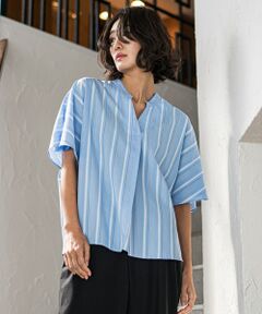 la.f...(大きいサイズ) / ラ・エフ(おおきいサイズ) シャツ・ブラウス | 【大きいサイズ】半袖ストライプブラウス≪洗濯機で洗える≫
