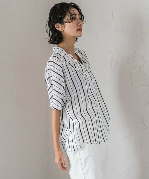 la.f...(大きいサイズ) / ラ・エフ(おおきいサイズ) シャツ・ブラウス | 【大きいサイズ】半袖ストライプブラウス≪洗濯機で洗える≫ | 詳細4