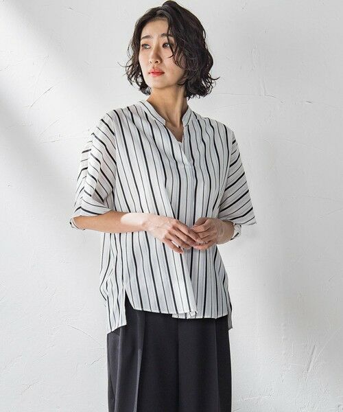 la.f...(大きいサイズ) / ラ・エフ(おおきいサイズ) シャツ・ブラウス | 【大きいサイズ】半袖ストライプブラウス≪洗濯機で洗える≫ | 詳細8