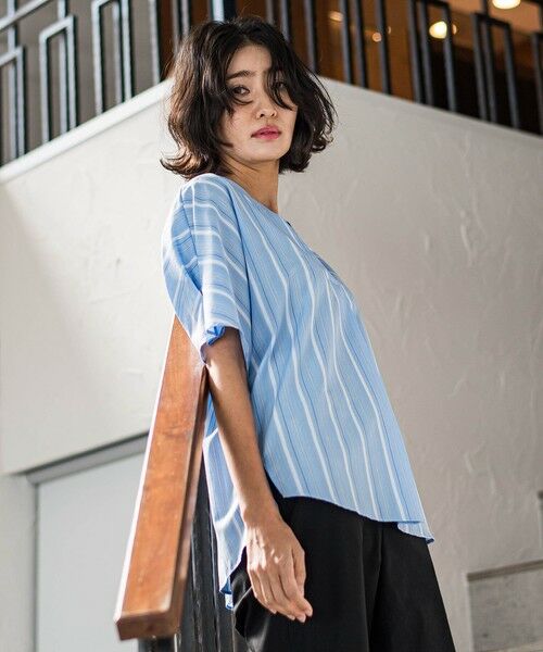 la.f...(大きいサイズ) / ラ・エフ(おおきいサイズ) シャツ・ブラウス | 【大きいサイズ】半袖ストライプブラウス≪洗濯機で洗える≫ | 詳細14