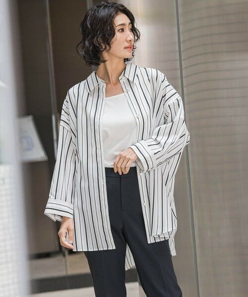 la.f...(大きいサイズ) / ラ・エフ(おおきいサイズ) シャツ・ブラウス | 【大きいサイズ】オーバーサイズストライプシャツ≪洗濯機で洗える≫ | 詳細1