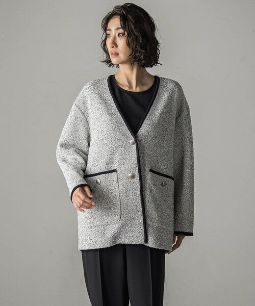 la.f...(大きいサイズ) / ラ・エフ(おおきいサイズ) カットソー | 【大きいサイズ】【biyori】”ストレスフリーな着心地”ツイードジャージカーディガン≪洗濯機で洗える≫ | 詳細1