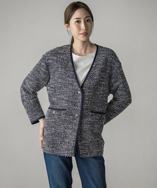 la.f...(大きいサイズ) / ラ・エフ(おおきいサイズ) カットソー | 【大きいサイズ】【biyori】”ストレスフリーな着心地”ツイードジャージカーディガン≪洗濯機で洗える≫ | 詳細9