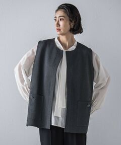 la.f...(大きいサイズ) / ラ・エフ(おおきいサイズ) ニット・セーター | 【大きいサイズ】""後姿もこなれ感""スポンディッシュニットジレ≪手洗い可能≫