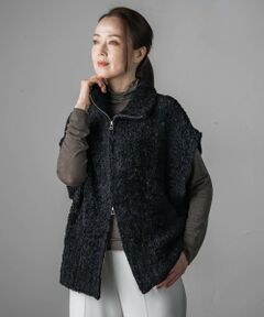 la.f...(大きいサイズ) / ラ・エフ(おおきいサイズ) ニット・セーター | 【大きいサイズ】カーリングヤーンジップジレ≪手洗い可能≫