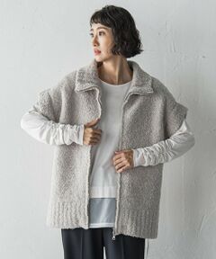 la.f...(大きいサイズ) / ラ・エフ(おおきいサイズ) ニット・セーター | 【大きいサイズ】カーリングヤーンジップジレ≪手洗い可能≫