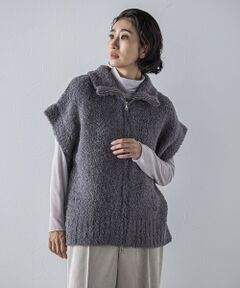 la.f...(大きいサイズ) / ラ・エフ(おおきいサイズ) ニット・セーター | 【大きいサイズ】カーリングヤーンジップジレ≪手洗い可能≫