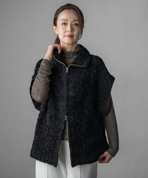 la.f...(大きいサイズ) / ラ・エフ(おおきいサイズ) ニット・セーター | 【大きいサイズ】カーリングヤーンジップジレ≪手洗い可能≫ | 詳細1