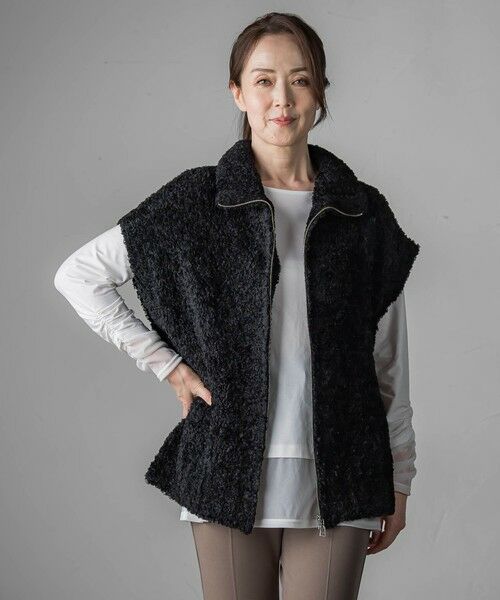 la.f...(大きいサイズ) / ラ・エフ(おおきいサイズ) ニット・セーター | 【大きいサイズ】カーリングヤーンジップジレ≪手洗い可能≫ | 詳細8