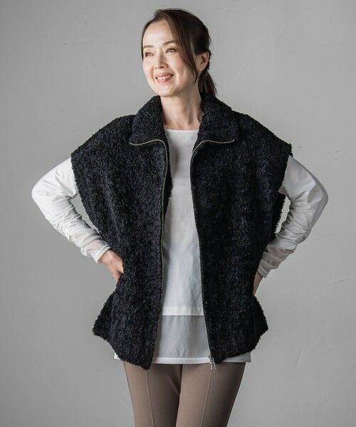 la.f...(大きいサイズ) / ラ・エフ(おおきいサイズ) ニット・セーター | 【大きいサイズ】カーリングヤーンジップジレ≪手洗い可能≫ | 詳細9