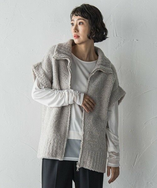 la.f...(大きいサイズ) / ラ・エフ(おおきいサイズ) ニット・セーター | 【大きいサイズ】カーリングヤーンジップジレ≪手洗い可能≫ | 詳細13