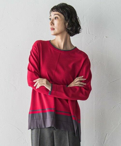 la.f...(大きいサイズ) / ラ・エフ(おおきいサイズ) ニット・セーター | 【大きいサイズ】配色ニット≪手洗い可能≫ | 詳細1