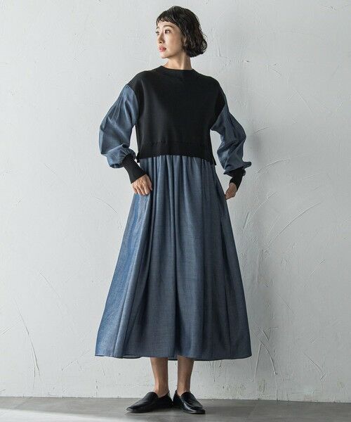 la.f...(大きいサイズ) / ラ・エフ(おおきいサイズ) ロング・マキシ丈ワンピース | 【大きいサイズ】【biyori】デニムドッキングニットワンピース≪手洗い可能≫ | 詳細17