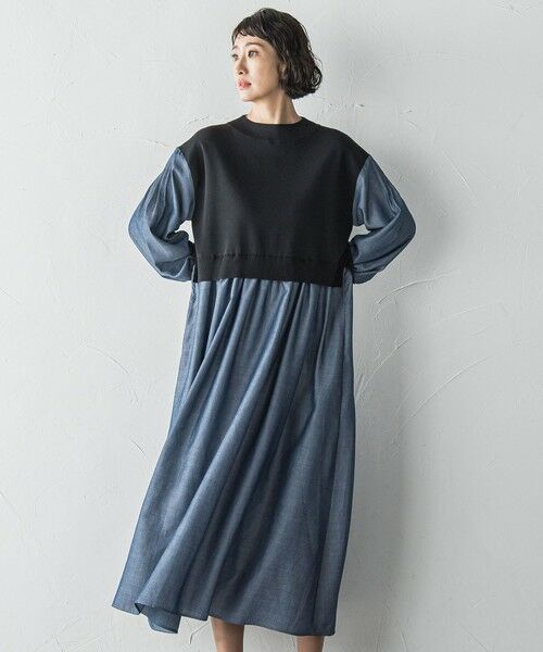la.f...(大きいサイズ) / ラ・エフ(おおきいサイズ) ロング・マキシ丈ワンピース | 【大きいサイズ】【biyori】デニムドッキングニットワンピース≪手洗い可能≫ | 詳細9