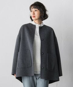 la.f...(大きいサイズ) / ラ・エフ(おおきいサイズ) ダッフルコート | 【大きいサイズ】<極>”軽さと贅沢なぬくもり”ノーカラーリバーコート